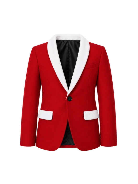 Boys Red Christmas Suit Jacket with Collar Pockets Loose Fit Smart Casual Outerwear for Toddler Youth Daily Celebration Party Red 4-5 Years