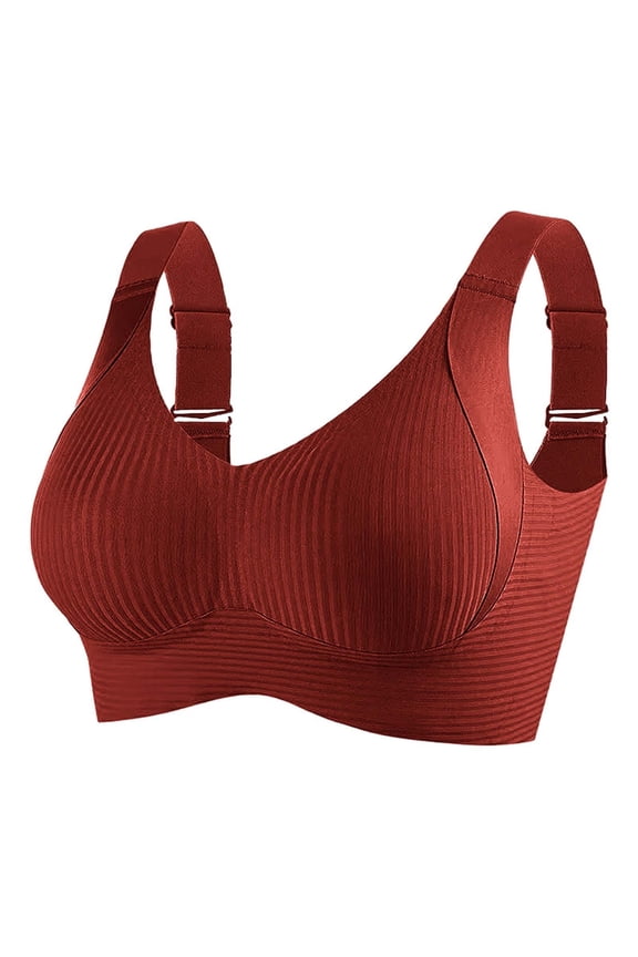 Bras for Women No Underwire Full Coverage Adjustable Bra Comfort Wireless Ribbed Bras U Back Movement Cozy Night Lightweight Breathable Bra Brick Red XXXL