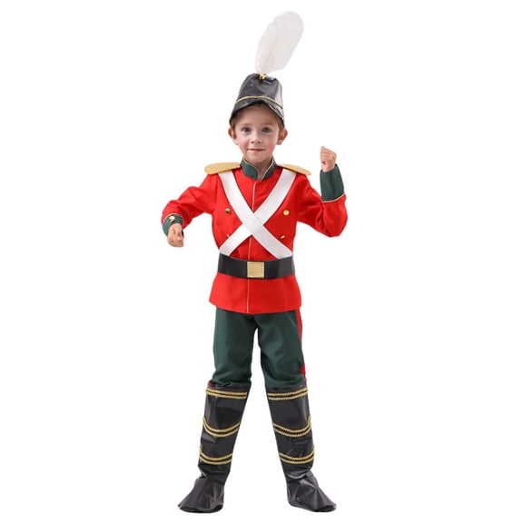 FYEGRE British Style Childrens Soldier for Stage Performance and Dress Up Play with Jacket Pants Set Army Green 7-8 years