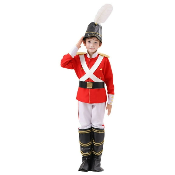 FYEGRE British Style Childrens Soldier for Stage Performance and Dress Up Play with Jacket Pants Set White 7-8 years