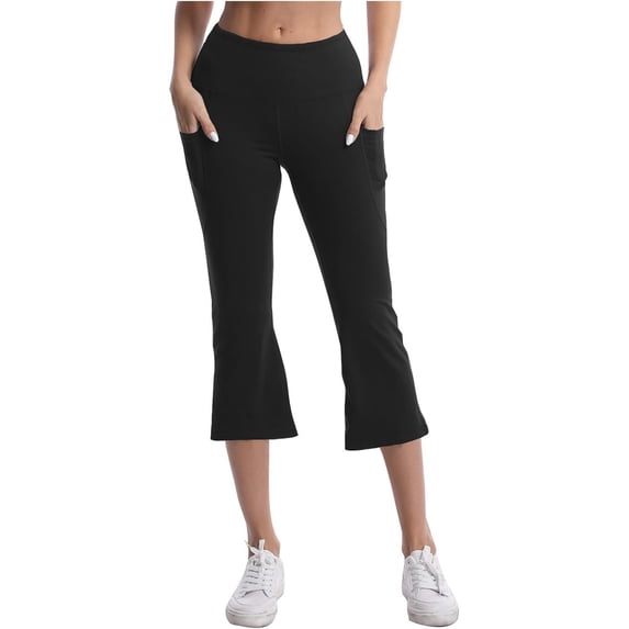 FYEGRE Capri Pants for Women High Waist with Pockets Women's Capris Workout Yoga Pants Loose Straight Leg Black XXXL