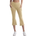 thumbnail image 1 of FYEGRE Capri Pants for Women Stretch Yoga Dress Pants with Pockets Ruffle Bell Bottom Athletic Work Leggings Beige M, 1 of 6