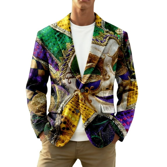 FYEGRE Carnival Glitter Sequin Print Corduroy Jacket For Stage Performance Formal Events And Night Club Party Light Green M
