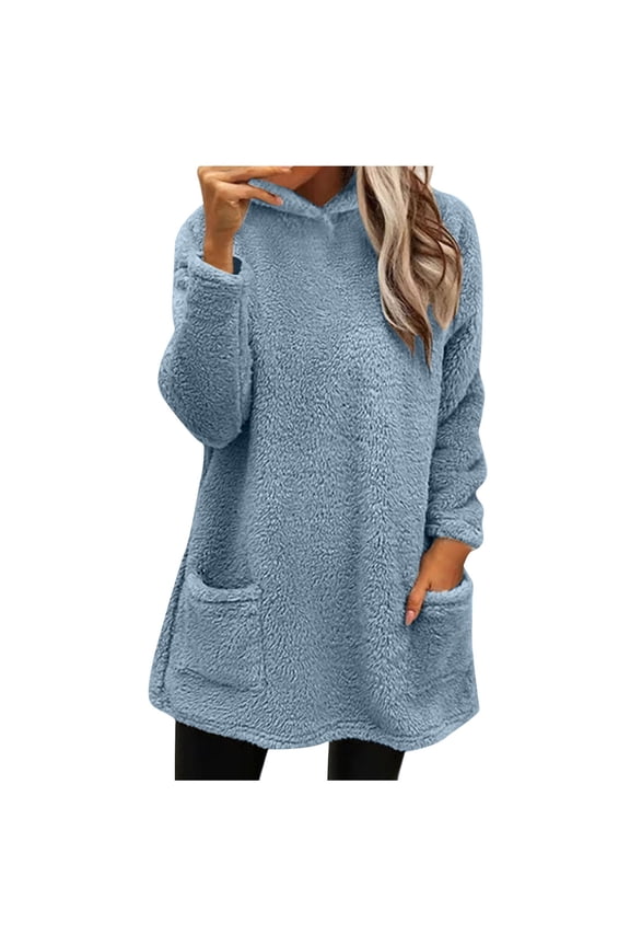 Casual Cleaning Ladies' Hooded Sweatshirt Women's Casual Pullover Hoodie Long Sleeve Tunic Top with Pockets for Everyday Comfort Blue M