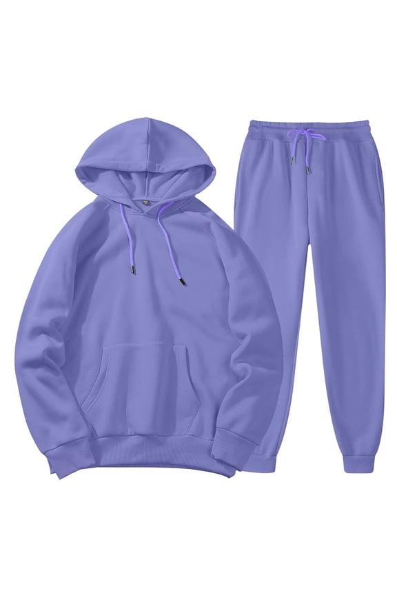 Casual Crafting Women's Hoodie Women's Hooded Sweatshirt and Jogger Set Cozy Thermal Athletic Outfit for Casual Wear Comfortable Two Piece Ensemble Purple L