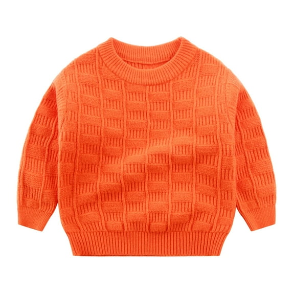 FYEGRE Casual Daily Kids Sweater Boys Winter Knit Sweater Long Sleeve Solid Color Top Warm Comfortable Clothing For Toddler Children Orange 5-6 Years