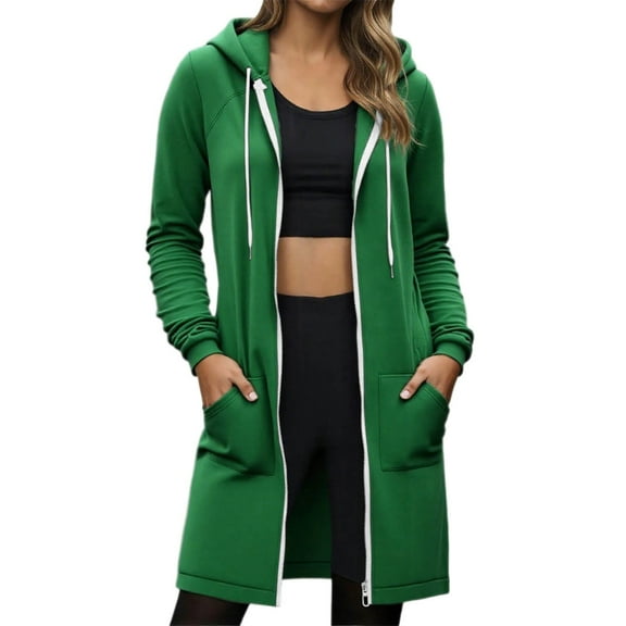 FYEGRE Casual Party Ladies' Hooded Sweatshirt Women's Long Sleeve Zip Up Hooded Jacket Casual Outerwear With Front Pockets And Adjustable Drawstring For Fall Winter Co Green XXXL