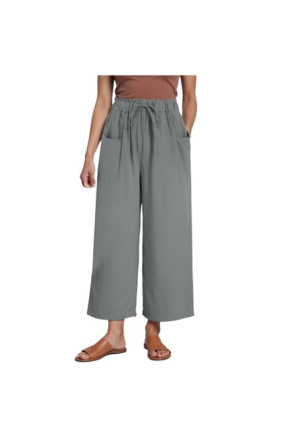 Chenille Women's Casual Pants Women's Nine Tie Waist Loose Ankle Pants Everyday Casual Wear Flowy Lightweight Comfortable Spring Summer Grey S