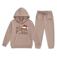 thumbnail image 1 of FYEGRE Christmas Letter Print Hooded Sweater and Pants Outfit Set for Girls Festive Holiday Long Sleeve Top and Bottom Combo Khaki 6-7 Years, 1 of 4