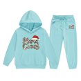 thumbnail image 1 of FYEGRE Christmas Letter Print Hooded Sweater and Pants Outfit Set for Girls Festive Holiday Long Sleeve Top and Bottom Combo Sky Blue 8-9 Years, 1 of 4