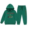 thumbnail image 1 of FYEGRE Christmas Reindeer Girls Two Piece Outfit Long Sleeve Hooded Top and Jogger Pants Set Festive Holiday Wear for Children Dark Green 2-3 Years, 1 of 3