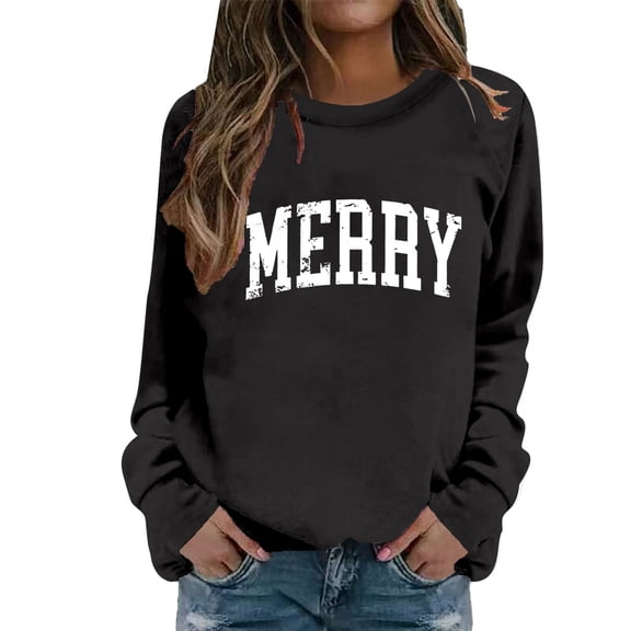 FYEGRE Christmas Sweatshirts for Women Glitter Patch Merry Christmas Letter Print Sweater Embroidered Striped Pullover Tops Black XXL
