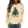 thumbnail image 1 of FYEGRE Christmas Tree Sweatshirt Women Merry Christmas Long Sleeve Shirt Pullover Top Xmas Holiday Sweatshirts Beige S, 1 of 2