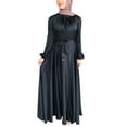 thumbnail image 1 of FYEGRE Clergy Dress for Women Long Sleeve A Line Elegant Maxi Dress with Tab Insert Stand Collar and Belt 1-Black XL, 1 of 6