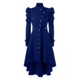 thumbnail image 1 of FYEGRE Clothing Retro Stand Collar Slim Fit British Style Mid Length Coat for Women Blue XL, 1 of 2