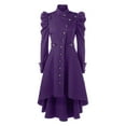 thumbnail image 1 of FYEGRE Clothing Retro Stand Collar Slim Fit British Style Mid Length Coat for Women Purple S, 1 of 2