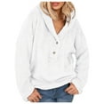 thumbnail image 1 of FYEGRE Commute to Work Women's Hooded Sweatshirt Women's Solid Color Casual Hooded Sweatshirt Thick Warm Pullover Long Sleeve Blouse Top for Everyday Comfort White XL, 1 of 7