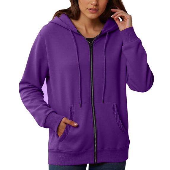 FYEGRE Cool Morning Walk Ladies' Hooded Sweatshirt Stylish Women's Casual Hooded Sweatshirt with Front Zipper Pocket Long Sleeve Comfortable Pullover for Everyday Wear Dark Purple M