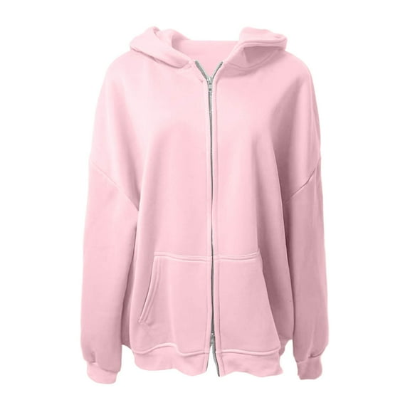 FYEGRE Cool Morning Women's Hooded Sweatshirt Women's Solid Color Heavyweight Retro Zipper Hooded Sweatshirt with Oversized Fit for Casual Streetwear and Daily Comfort Light Pink S