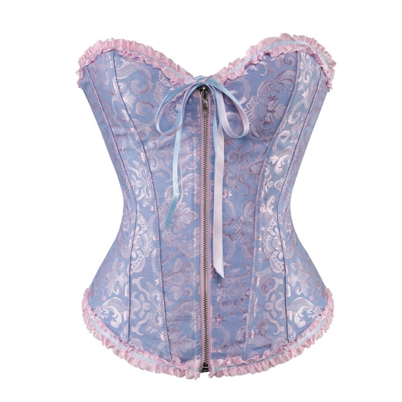 FYEGRE Corset Tops for Women, Women's Fashion Corset Top Lace Up Satin Overbust Boned Bustier Bridal Lingerie Bodyshaper Gothic Bodysuit Blue M
