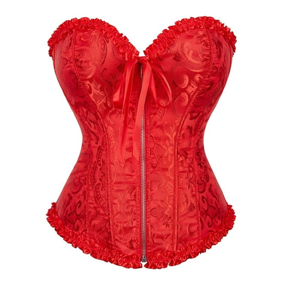 FYEGRE Corset Tops for Women, Women's Fashion Corset Top Lace Up Satin Overbust Boned Bustier Bridal Lingerie Bodyshaper Gothic Bodysuit Red XXXXXL