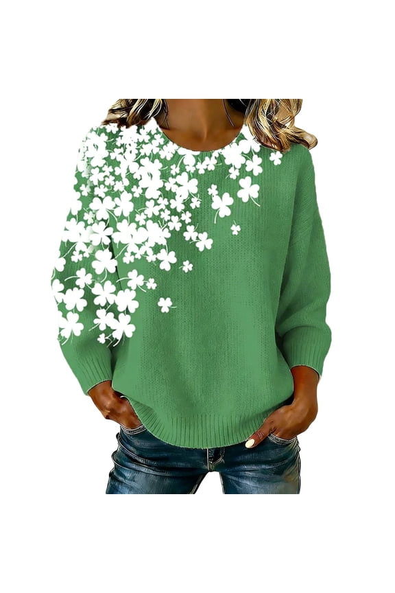 Cozy Fuzzy Knit Shamrock Sweater Women's Oversized Knit Pullover Sweater Soft Loose Fit Casual Long Sleeve Crewneck Top Cozy Winter Fall Green XXXL