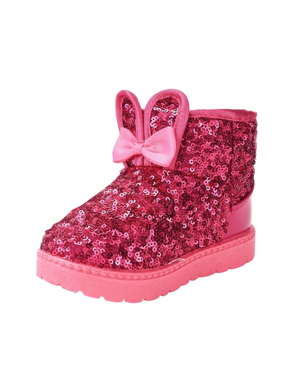 Cozy Insulated Winter Boots for Girls with Cute Bow Embellishment And Bunny Ear Design For Toddlers And Kids Outdoor Daily Wear Red 2-2.5 Years