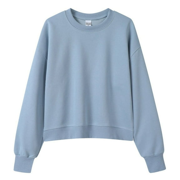 FYEGRE Cropped Sweatshirts for Women Cotton Long Sleeve Crop Tops Crewneck Pullover Oversized Sweater Blue XXL