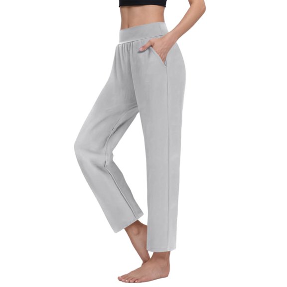 FYEGRE Cropped Women's Casual Pants Women's Straight Leg Casual Pants Comfortable Daily Wear Trousers For Spring Summer Fall Outfits With Sneakers Grey M