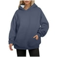 thumbnail image 1 of FYEGRE Cropped Women's Hooded Pullover Women's Lightweight Fall Winter Hooded Pullover with Front Pocket Long Sleeve Casual Soft Comfortable Loungewear Outerwear for D Navy XL, 1 of 9