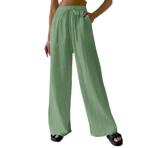 FYEGRE Dressy Casual Women's Pants Elevated Women's Wide Leg Trousers Workwear and Casual Day Pants Featuring Functional Pockets for Green XXXXL