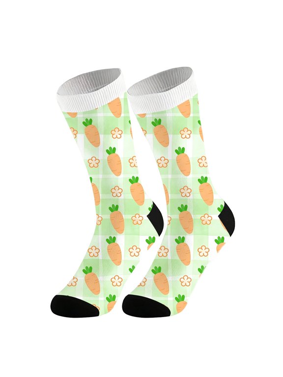 Easter Bunny Print Mid-Calf Crew Socks, Unisex Soft Stretchy Casual Socks with Egg & Carrot Pattern, Festive Socks for Easter Celebration, Egg & Daily Wear Light Green One Size