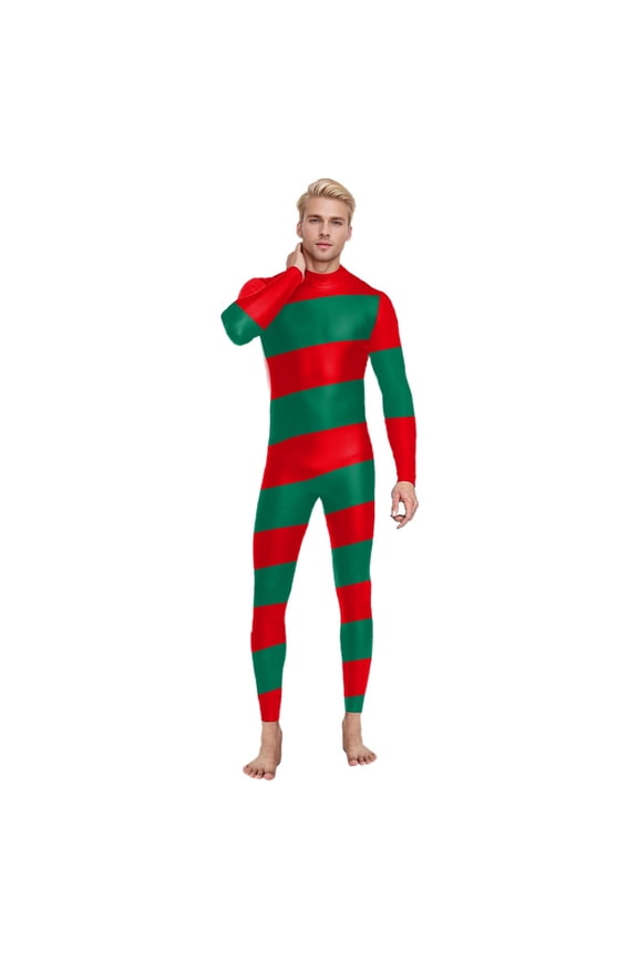 Elegant Christmas Performance Bodysuit Stage With Classic Candy Stripes Design For Holiday Shows And Events Red L
