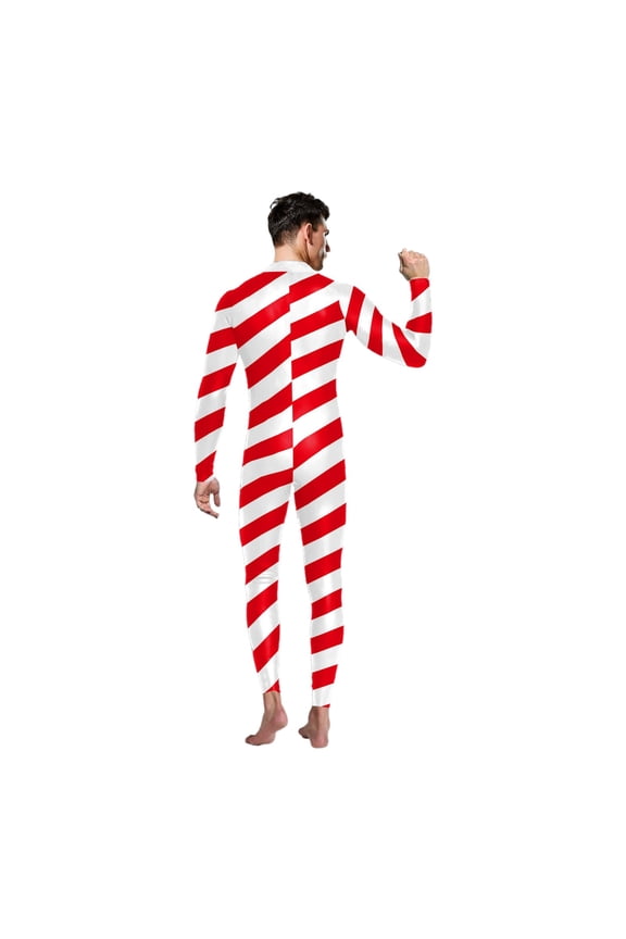 Elegant Christmas Performance Bodysuit Stage With Classic Candy Stripes Design For Shows And Holiday Events Red L