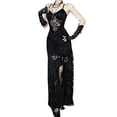 thumbnail image 1 of FYEGRE Elegant Gothic Lace Maxi Dress For Evening Gown With Spaghetti Straps And Side Slit Design Black M, 1 of 10