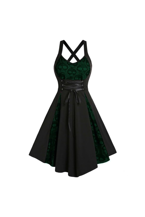 Elegant Gothic Punk Lace Strap Dress For Women Halloween Themed Party Events And Stage Performances Green L