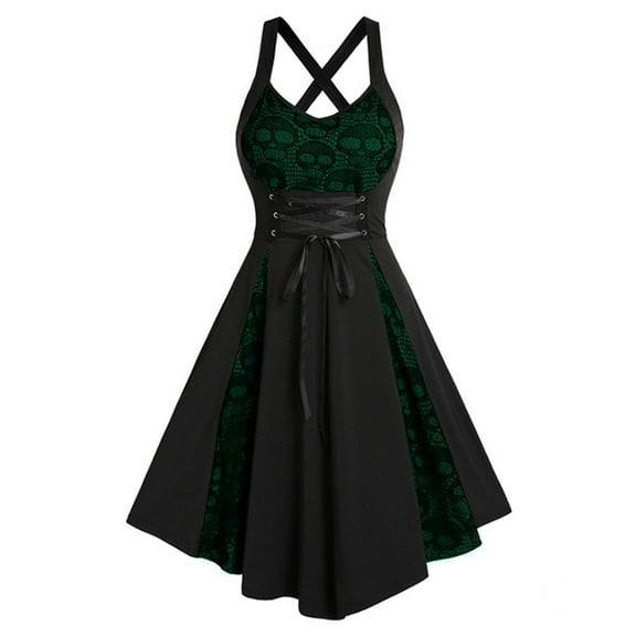 FYEGRE Elegant Gothic Punk Lace Strap Dress For Women Halloween Themed Party Events And Stage Performances Green XXL