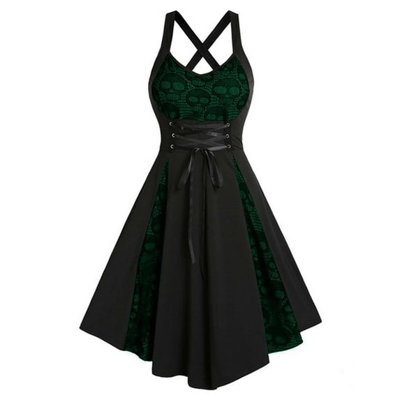FYEGRE Elegant Gothic Punk Lace Strap Dress For Women Halloween Themed Party Events And Stage Performances Green XXXL