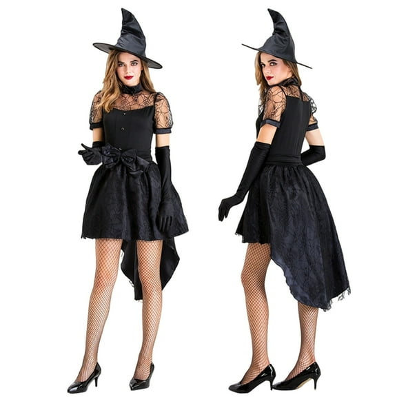 FYEGRE Elegant Gothic Witch Dress Attire for Women Halloween Party Role Play Outfit Black XXL