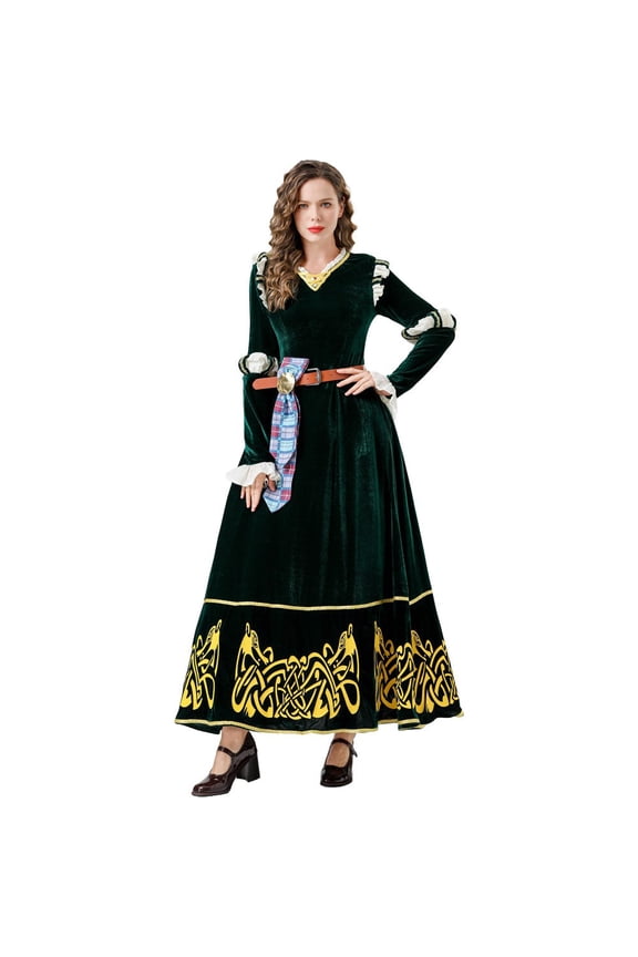 Elegant Gothic for Women Halloween Role Play Dress with Accessories for Performance Green XXL