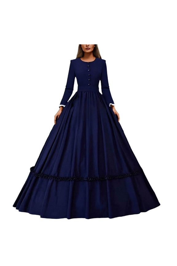 Elegant Historical Gown Retro War Antique Dress For Women Court Formal Wear Dark Blue XXXL