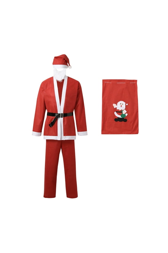 Elegant Style Christmas Santa Gentleman Outfit Full Six Piece Set For Holiday Festive Events Red One Size