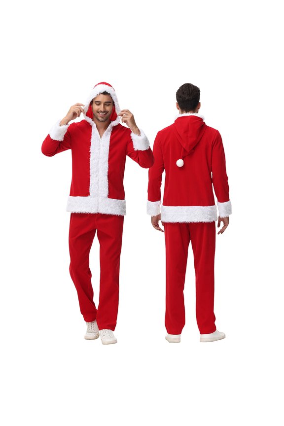 Elegant Style Santa Suit for Men Festive Christmas Party Stage Performance Outfit Red 170cm-180cm