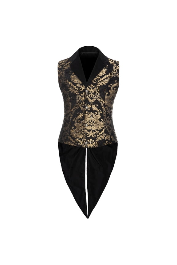 Elegant Tailcoat Attire For Gothic Aristocrat Halloween Fair Performance Events With Lace Trim Gold XL