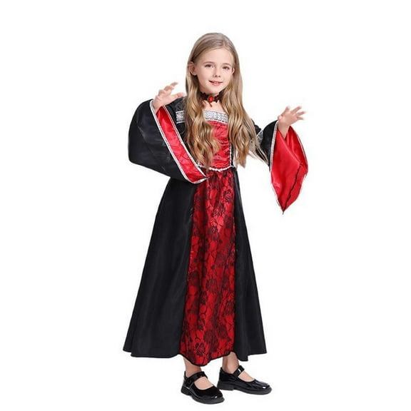 FYEGRE Elegant Witch Dress for Girls Halloween Gothic Character Party Red 12-14 Years