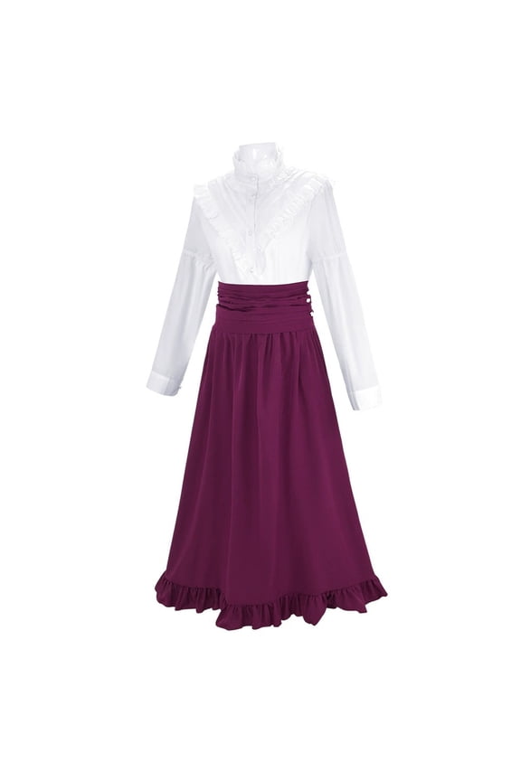 Elegant Women's Two Piece Gown Historical for Themed Events and Fair Attire Purple M