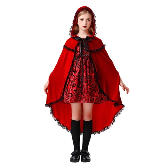 FYEGRE Enchanting Fairy Tale Little Red Riding Hood Dress for Kids Halloween Court and Role Play Party Outfit Red 150.00