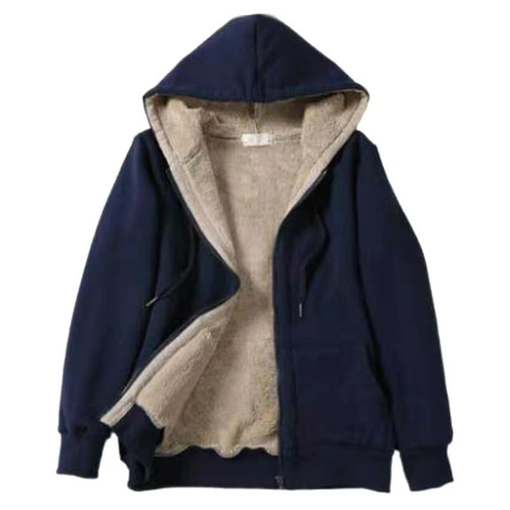 FYEGRE Fall Outdoor Warm Oversized Streetwear Ladies' Hoodie Women's Long Sleeve Zippered Hooded Composite Jacket and Sweater Outerwear for Fashion Comfort Navy XXXXL