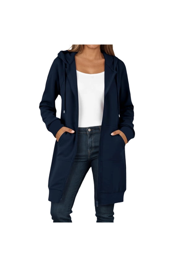 Family BBQ Women's Hoodie Women's Casual Long Hooded Zipper Sweatshirt Jacket for Autumn Winter Wear Full Sleeve Outerwear Comfortable Daily Outfit Blue M