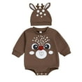 thumbnail image 1 of FYEGRE Festive Reindeer Long Sleeve Bodysuit Romper With Hat For Baby Girls Holiday Season Outfit Brown 3-6 Months, 1 of 3